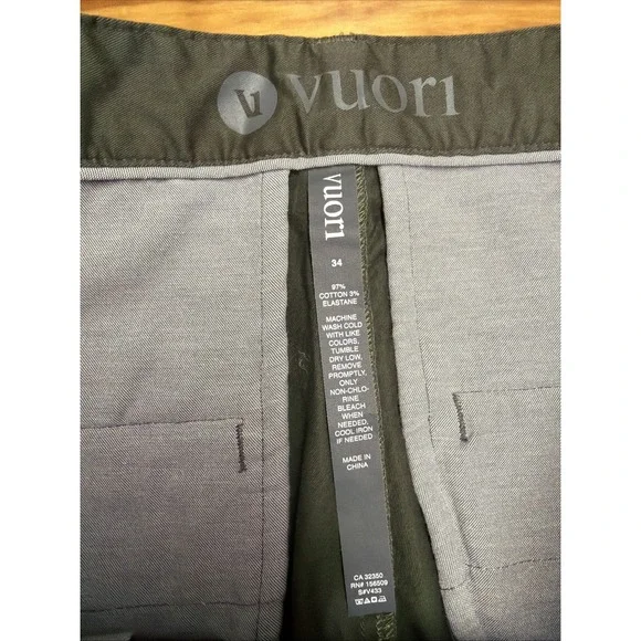 Vuori Collins Chino Stretch Twill Pants Men's 34 Green V433 Casual - Picture 3 of 14